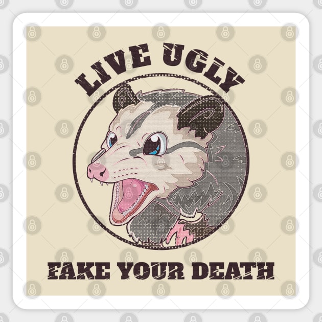 Live Ugly Fake Your Death Opossum Quotes 90's style Sticker by Mas To